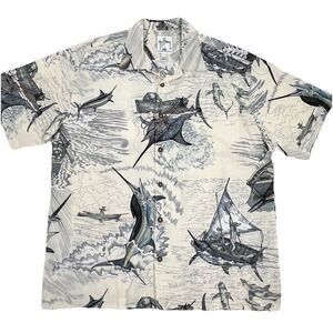 Guy Harvey Santiago's Big Blue Shirt XL Beige Fishing Marlin Swordfish